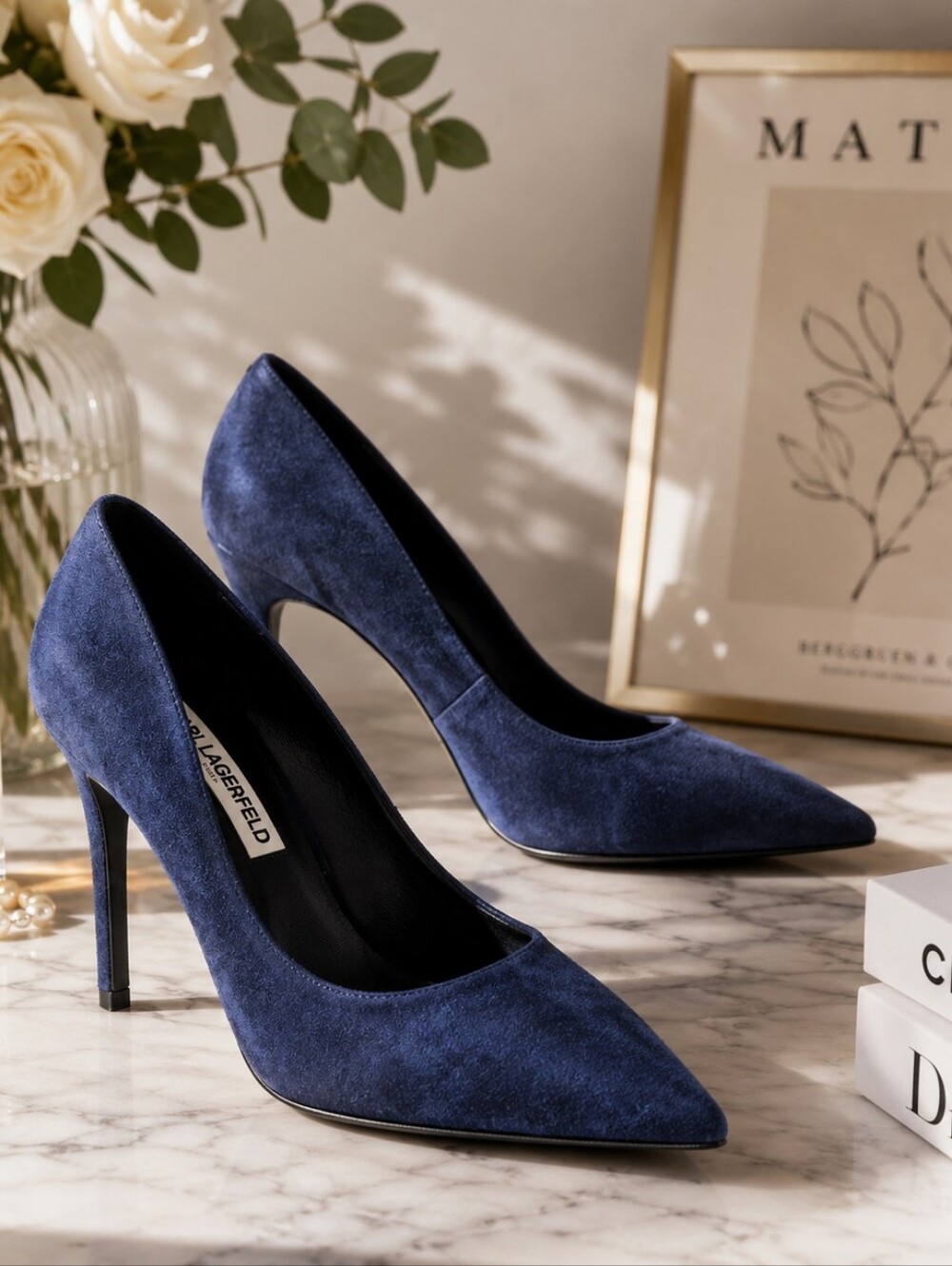 Karl Lagerfeld Paris Blue Suede Pointed Toe Pumps Women’s US 7 EU 37.5 Hig Heel